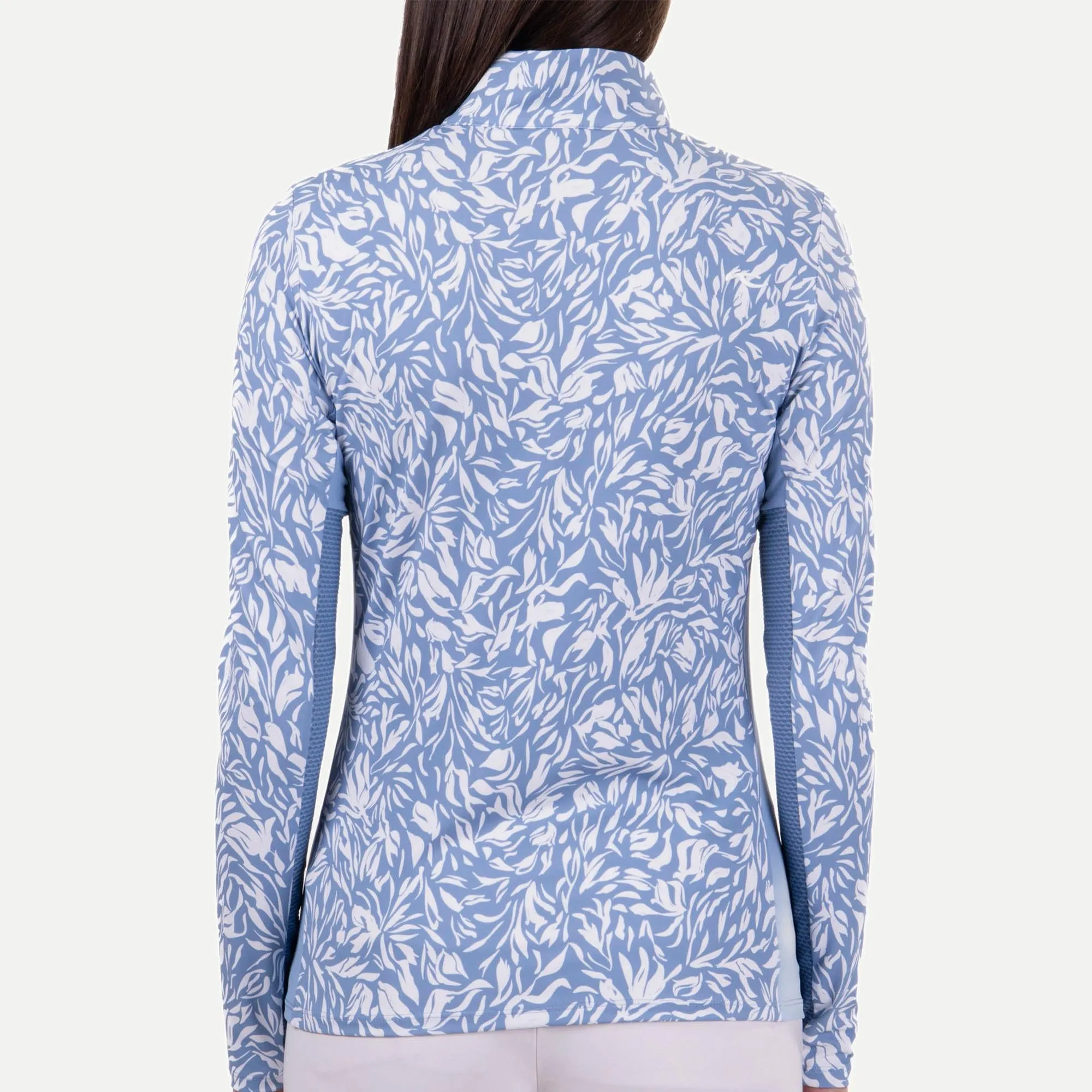 KJUS Sunshine Printed Sport Half Zip Ladies Golf Mid Layer Calm Blue/White