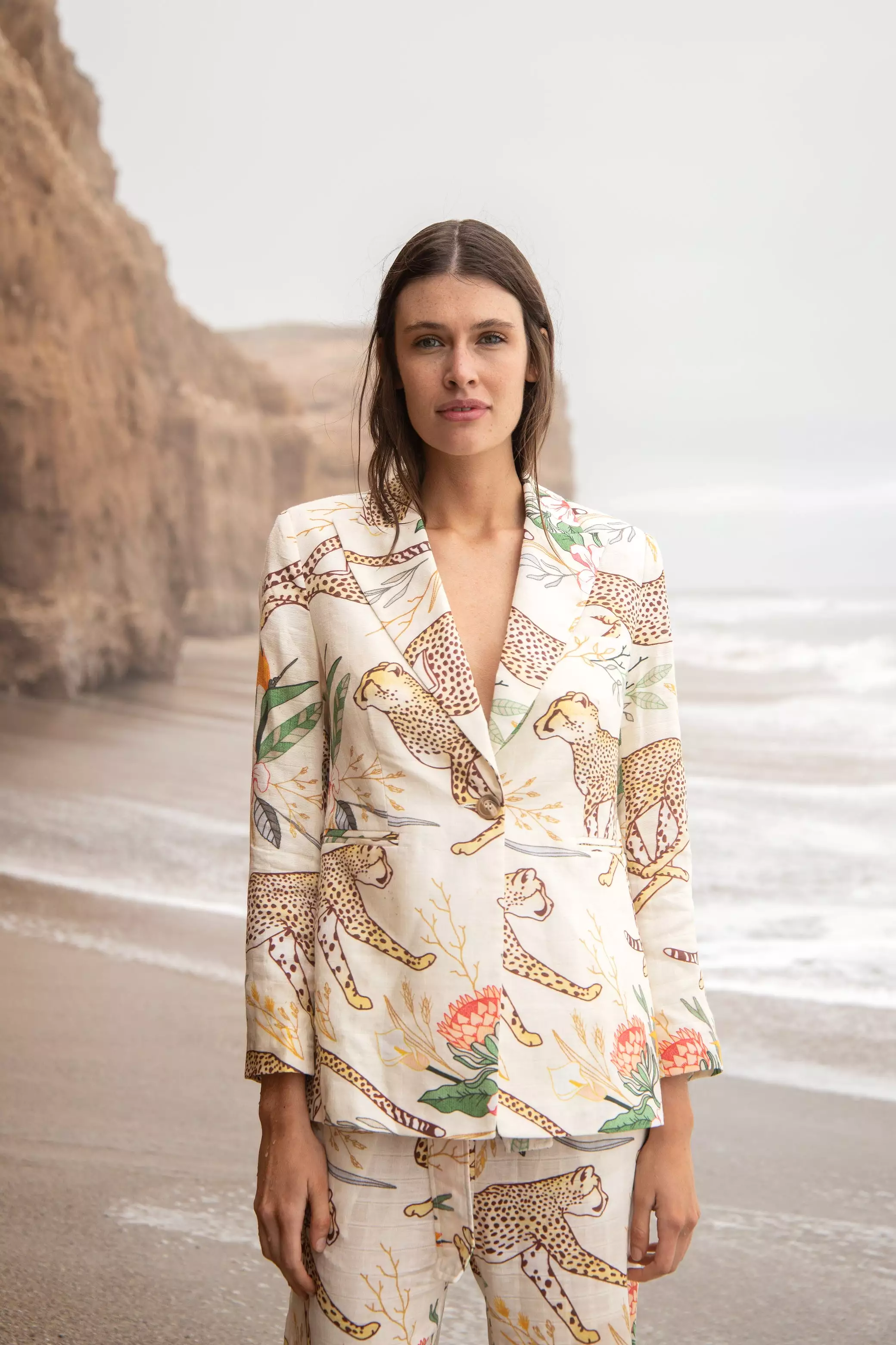 Las Surenas Cotton Linen Printed Blazer