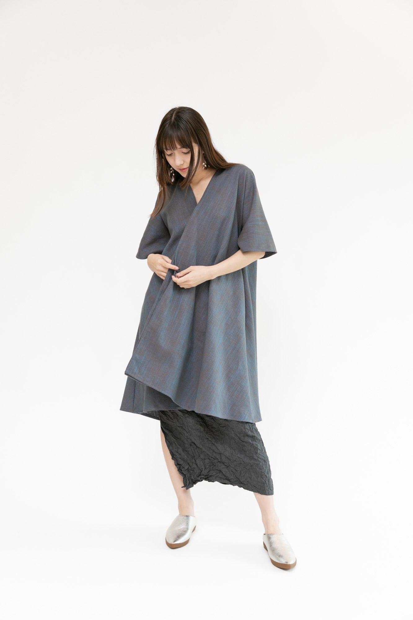 Linen Rorschach Dress | Blue Bronze