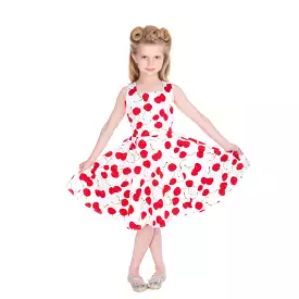 Little Kitty Girl's White Red Cherry Party Dress