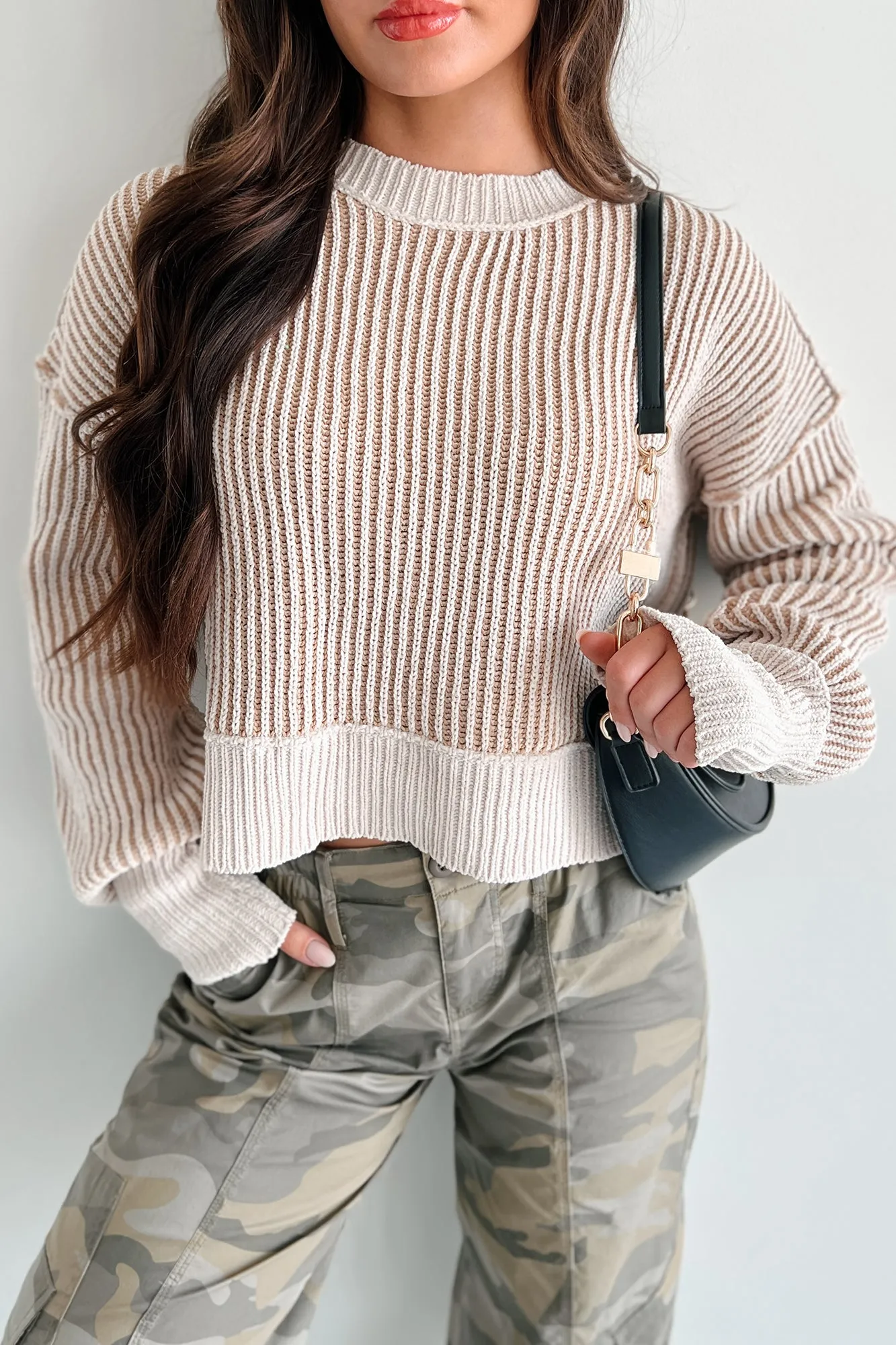 Look Deeper Two Tone Striped Sweater (Ecru)