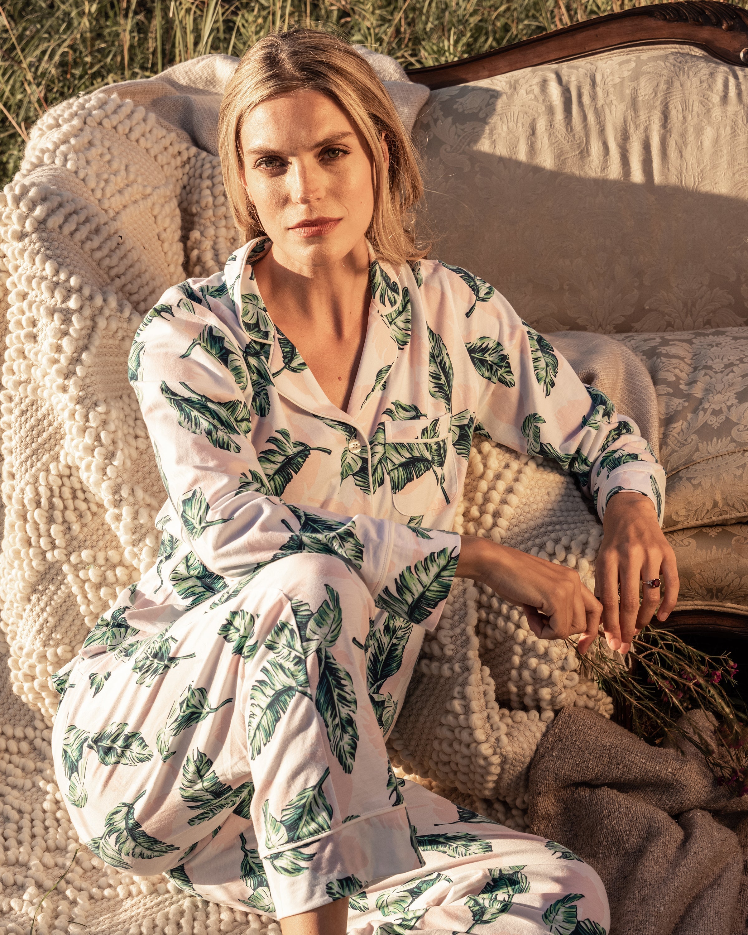 Luxe Pima Cotton St Tropez Palms Pajama Set