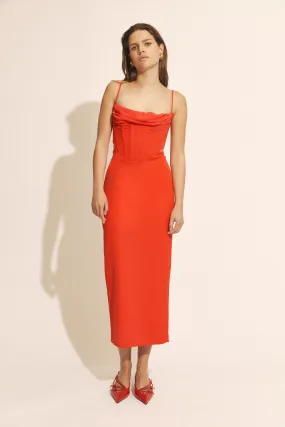 martini midi dress in fire red