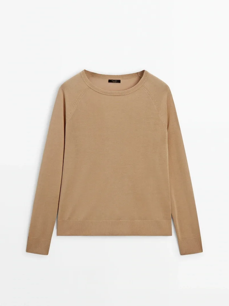 Massimo Dutti  |Crew Neck Casual Style Silk Long Sleeves Plain Cotton