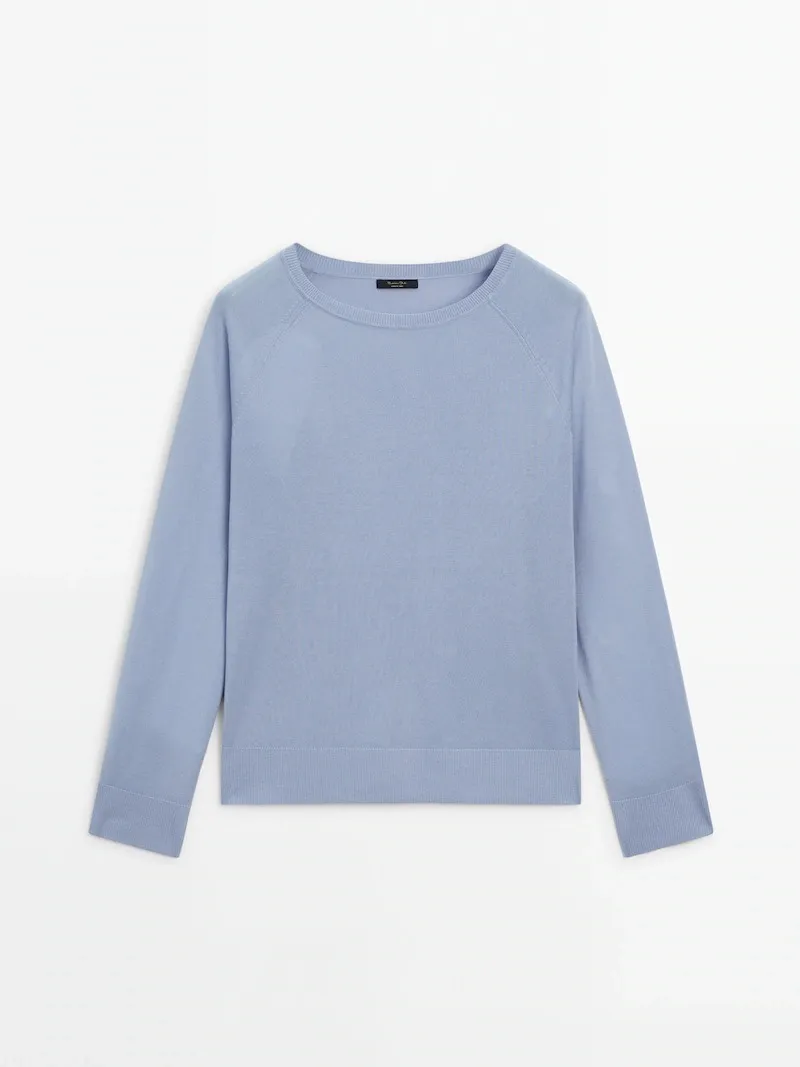 Massimo Dutti  |Crew Neck Casual Style Silk Long Sleeves Plain Cotton