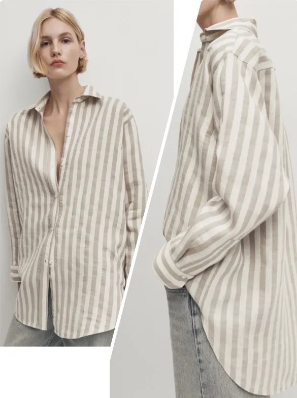 Massimo Dutti  |Stripes Casual Style Silk Cotton Short Sleeves Elegant Style