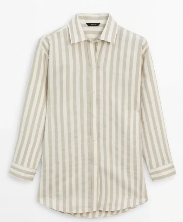 Massimo Dutti  |Stripes Casual Style Silk Cotton Short Sleeves Elegant Style