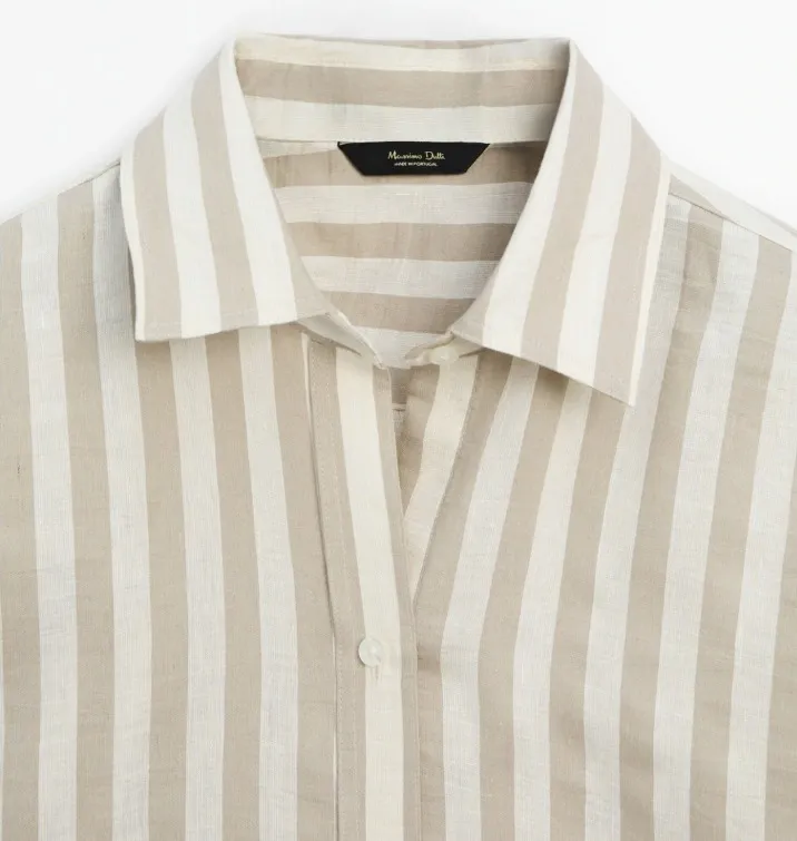 Massimo Dutti  |Stripes Casual Style Silk Cotton Short Sleeves Elegant Style