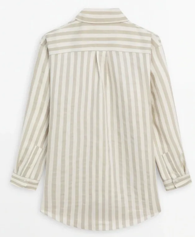 Massimo Dutti  |Stripes Casual Style Silk Cotton Short Sleeves Elegant Style