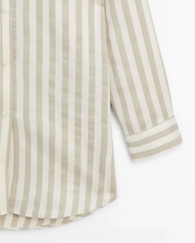 Massimo Dutti  |Stripes Casual Style Silk Cotton Short Sleeves Elegant Style