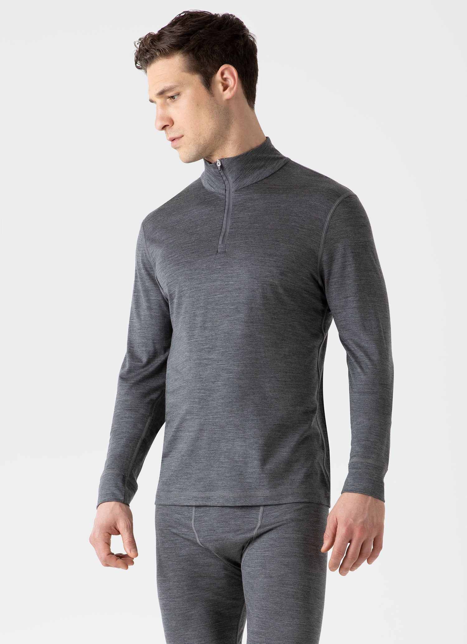 Men's Active Merino Half Zip Top in Grey Melange