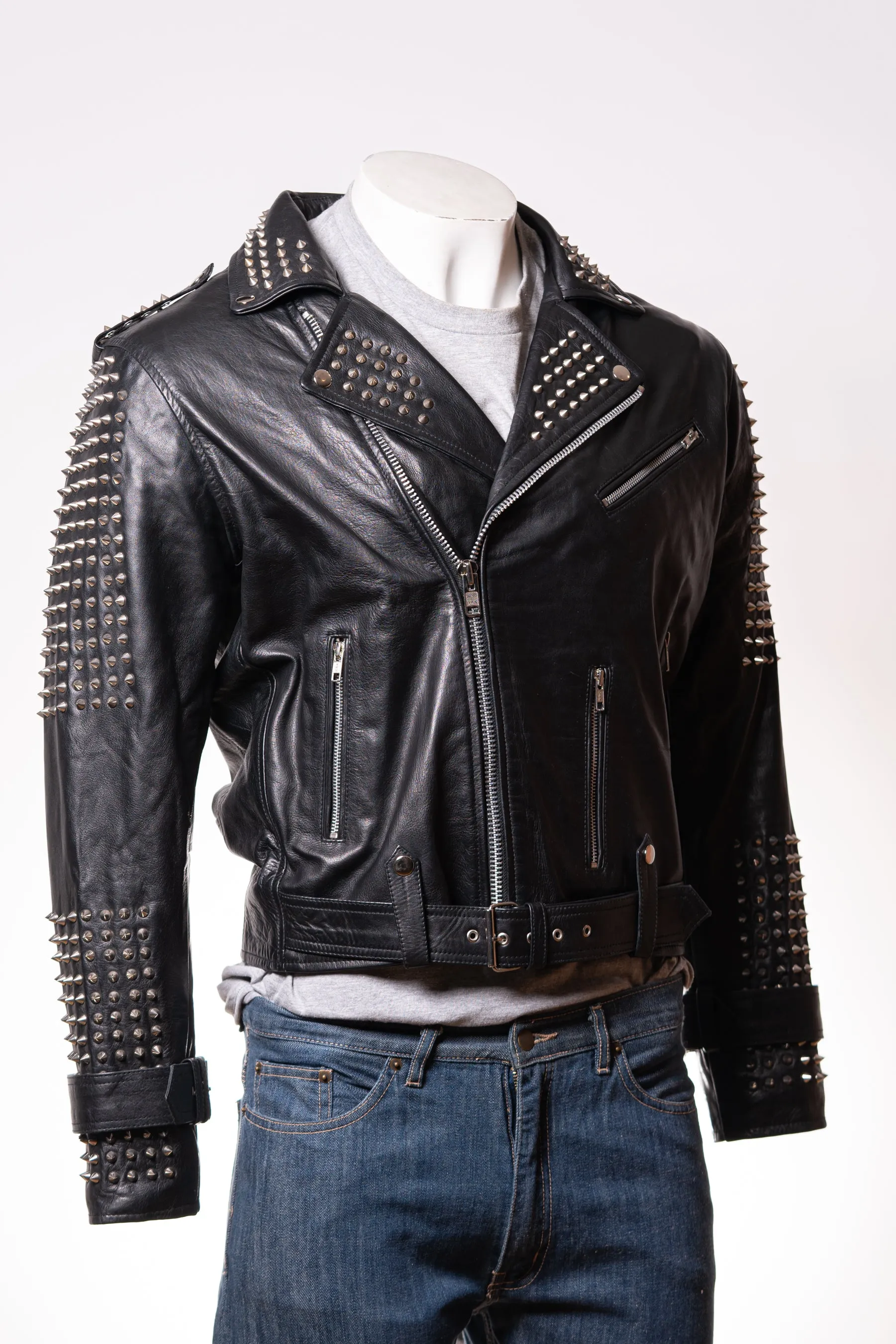 Mens Super Studded Black Biker Jacket - Dexter