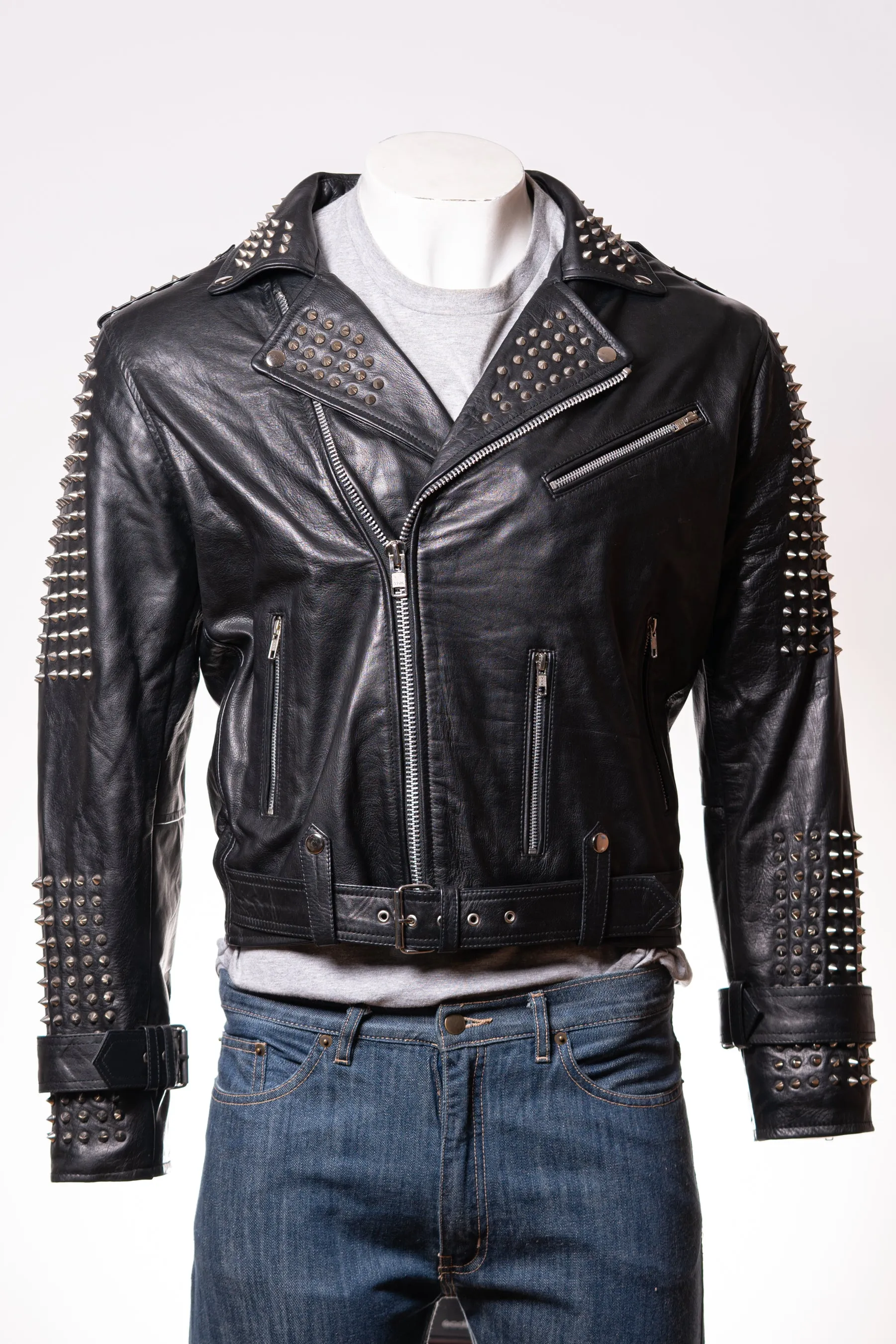 Mens Super Studded Black Biker Jacket - Dexter