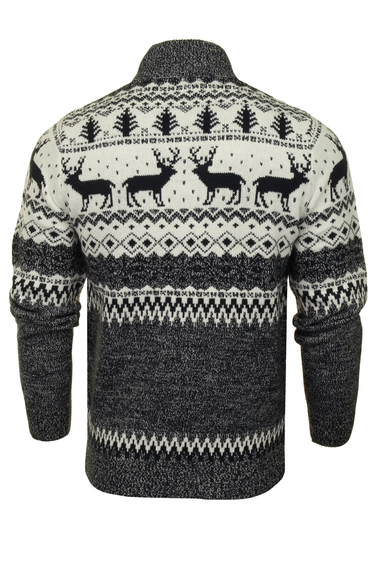 Mens Xact Xmas Christmas Jumper 'Reindeer Fairisle Quarter Zip Crew'