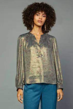 Metallic Foil Long Sleeve Blouse