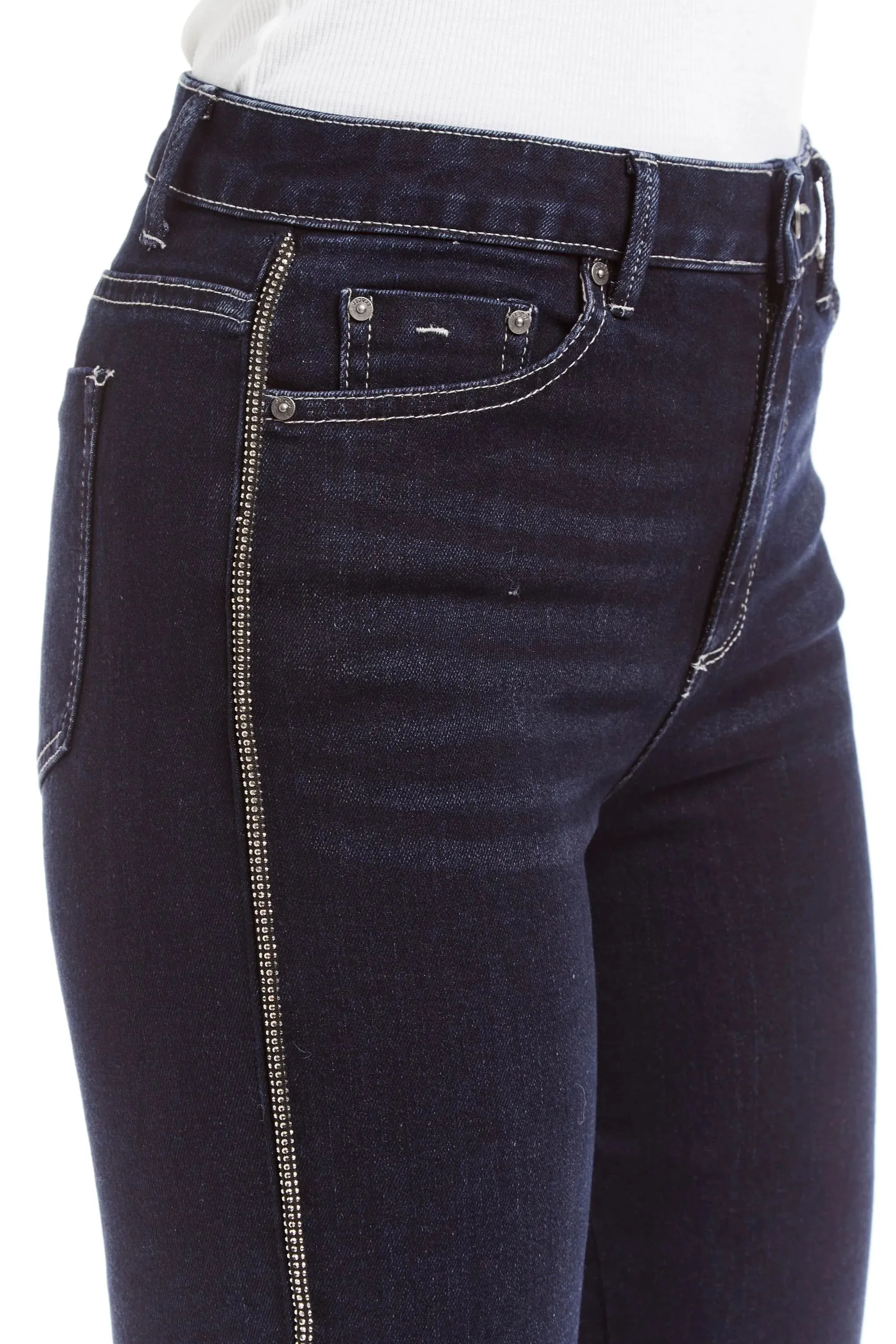 Mid Rise Bling Side Seam Piping Bootcut - Dark Indigo