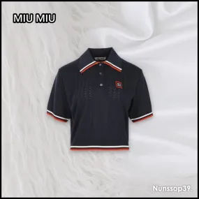 MiuMiu  |Casual Style Silk Street Style Plain Cotton Short Sleeves