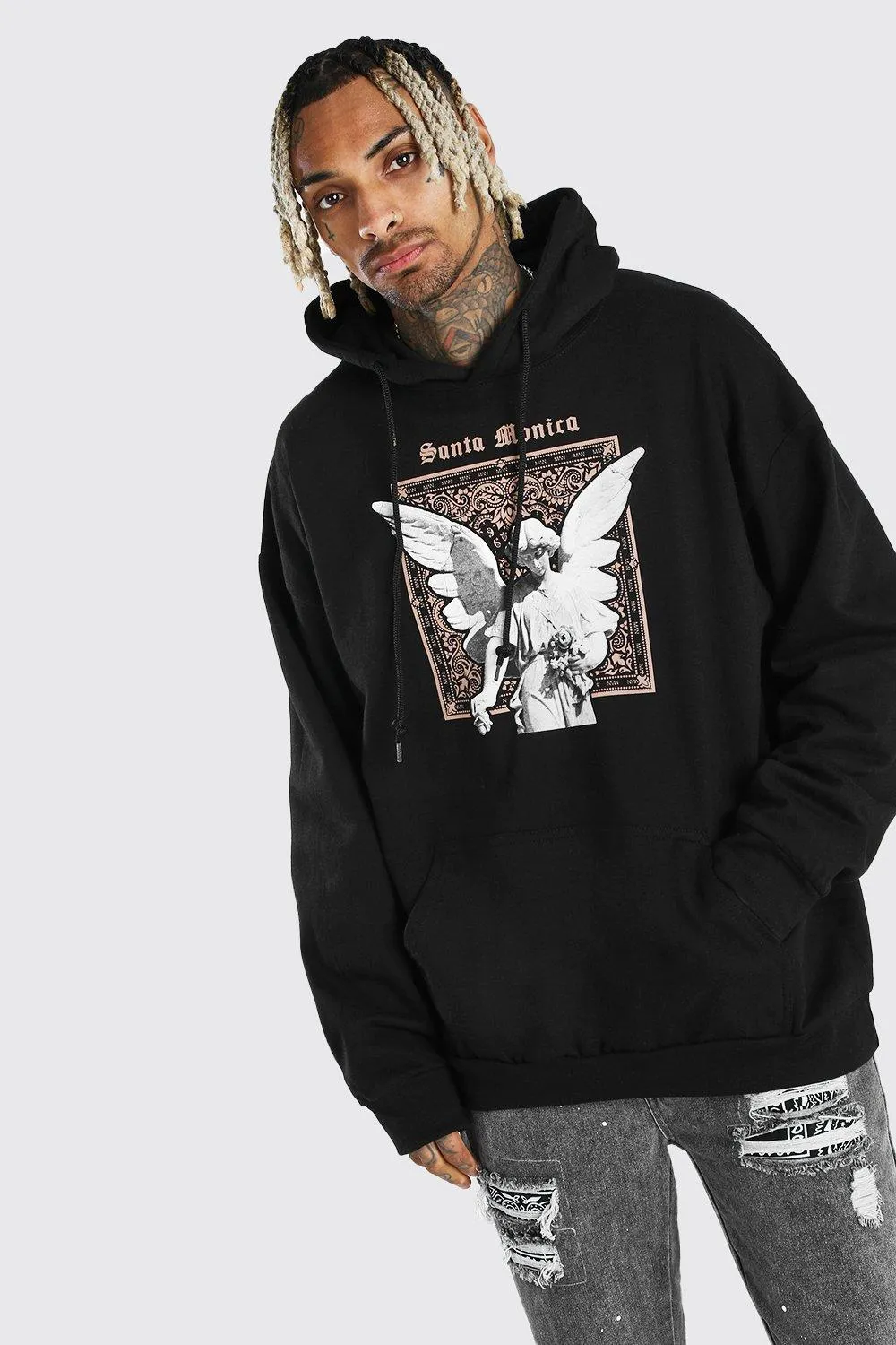 Oversized Bandana Statue Print Hoodie