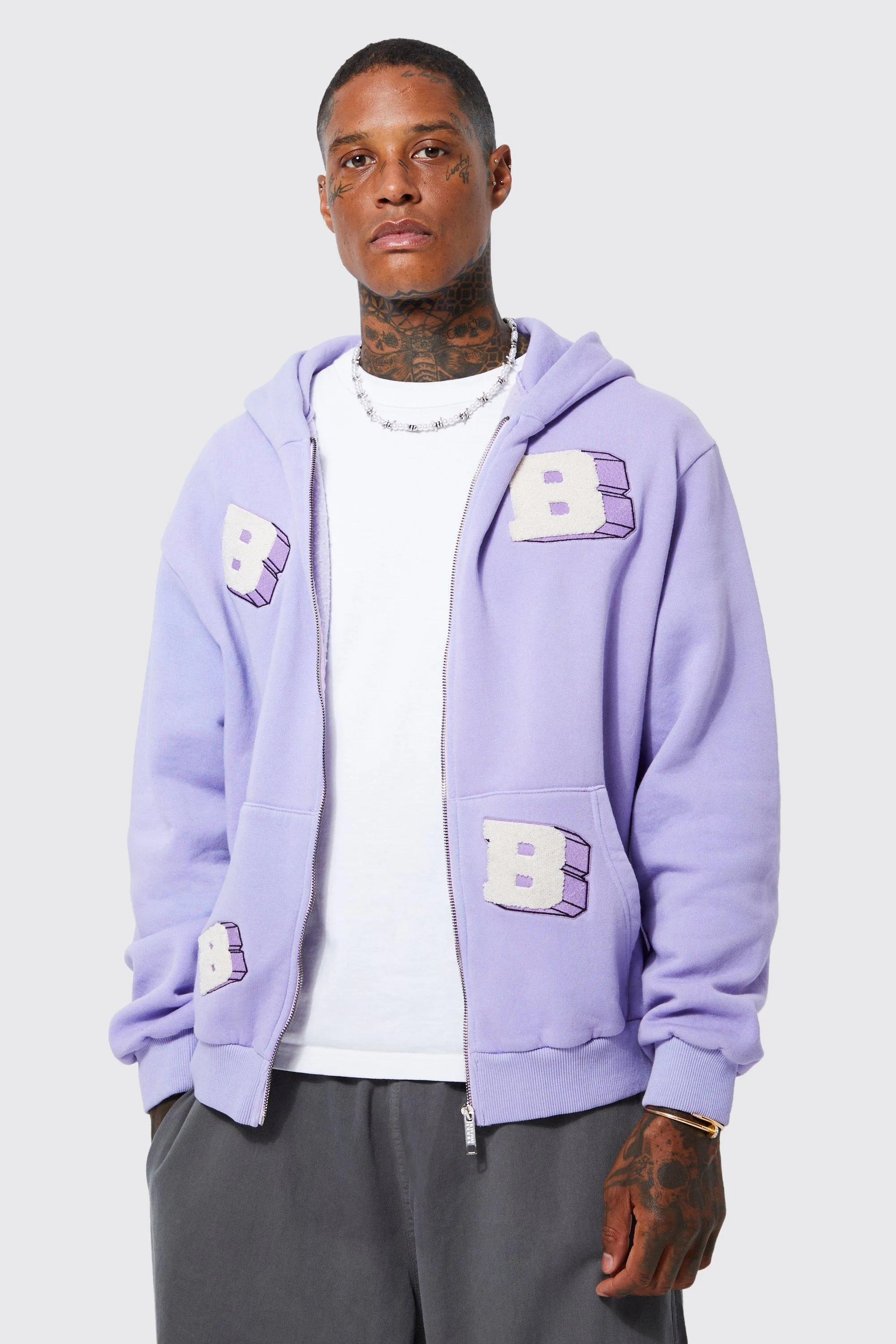 Oversized Boxy Varsity Zip Through Hoodie | boohooMAN UK