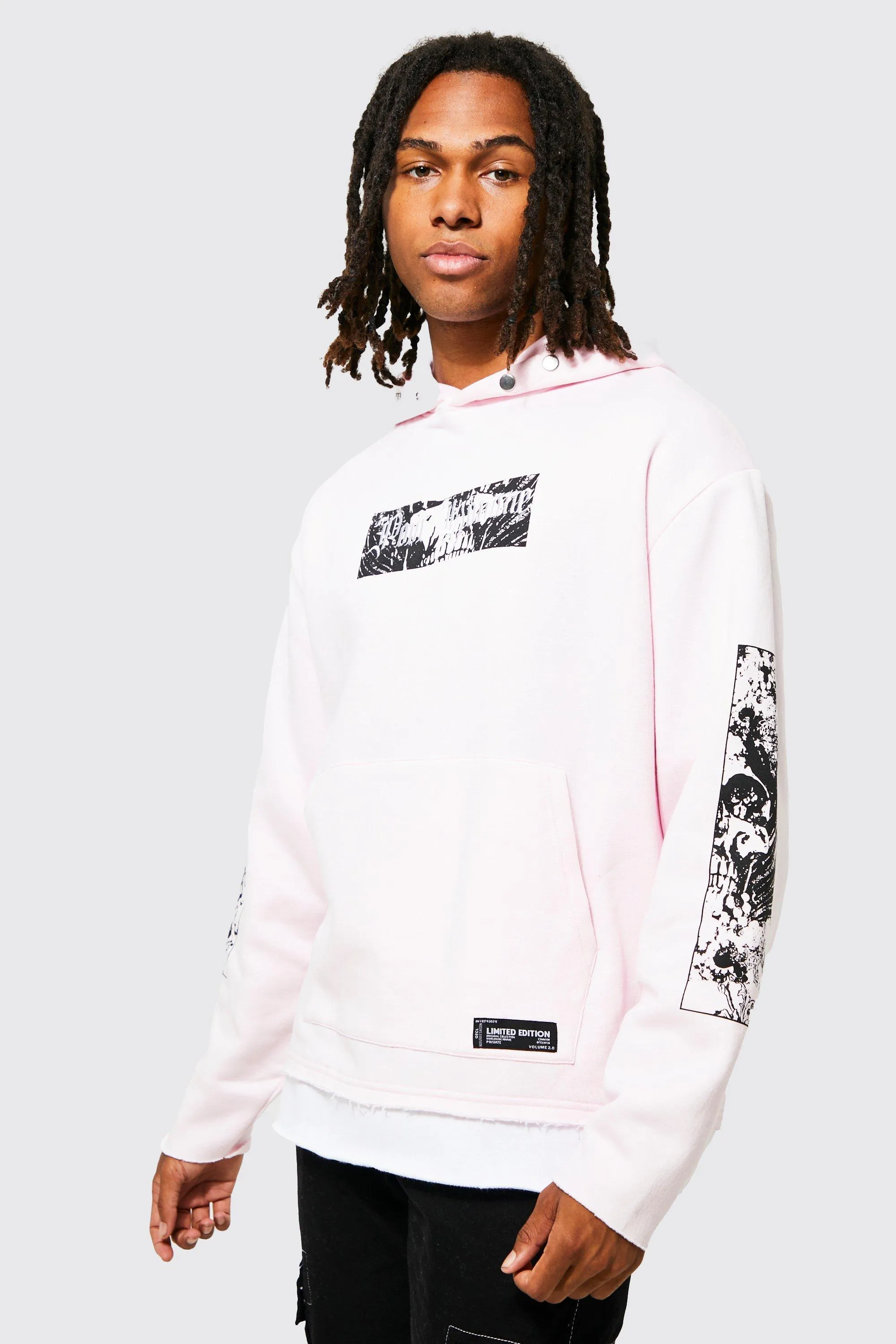 Oversized Faux Layer Graphic Hoodie | boohooMAN UK