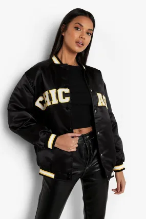 Oversized Satin Chicago Varsity Jacket