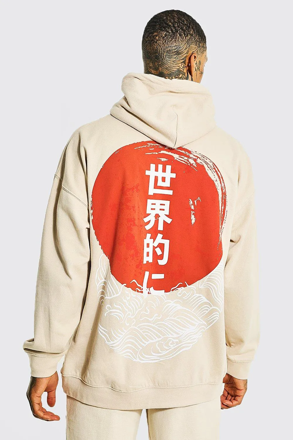 Oversized Wave Back Graphic Hoodie | boohooMAN UK