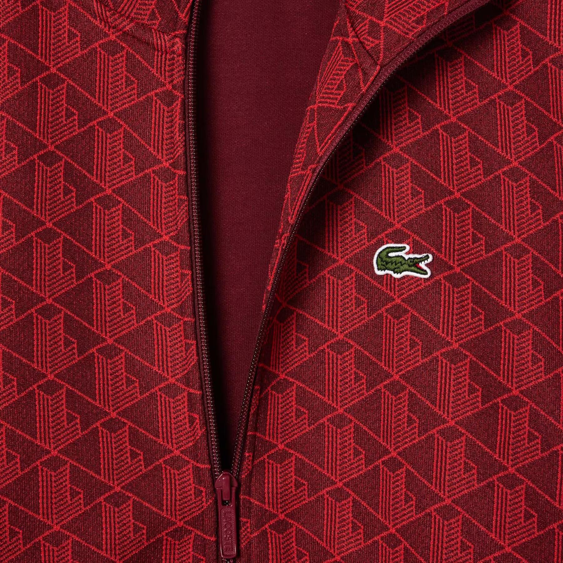 Paris Jacquard Monogram Full Zip Cotton Blend Mid Layer Red - AW23