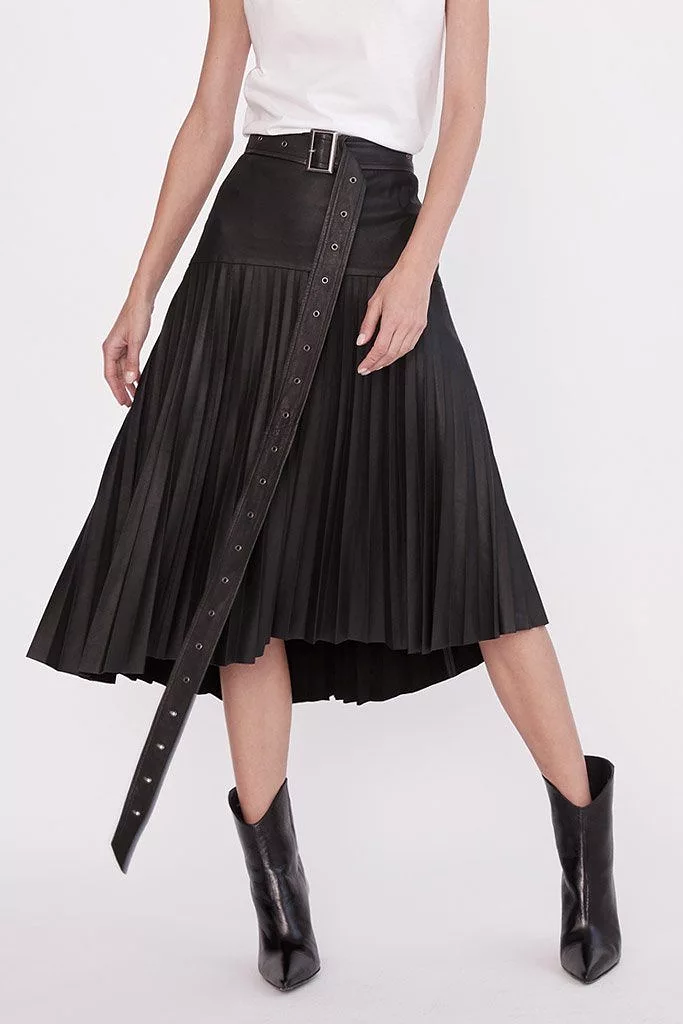 Park Avenue Pleated Skirt Black Leather