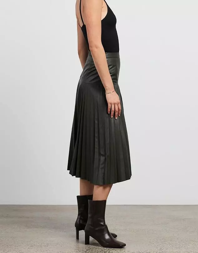 Park Avenue Pleated Skirt Bottlebush Green Leather