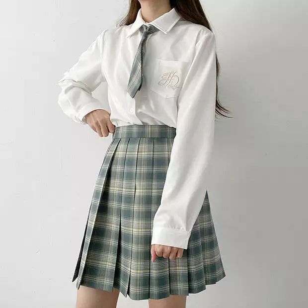 Pine forest green skirt plaid pleated jk skirt