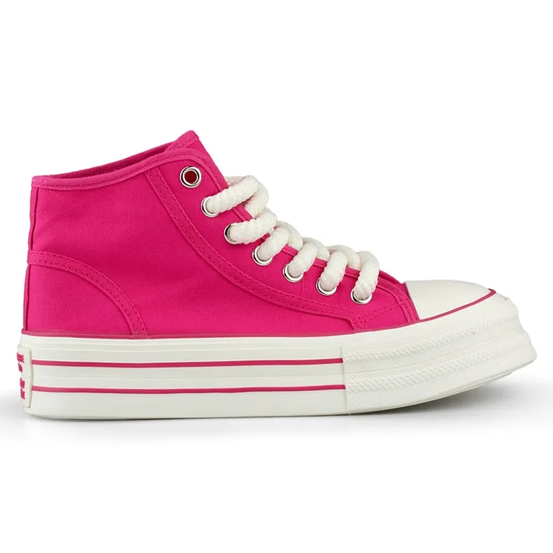 Pink sneakers with a thick sole, women's high-top sneakers