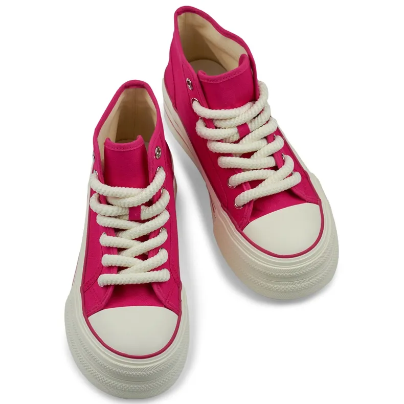 Pink sneakers with a thick sole, women's high-top sneakers