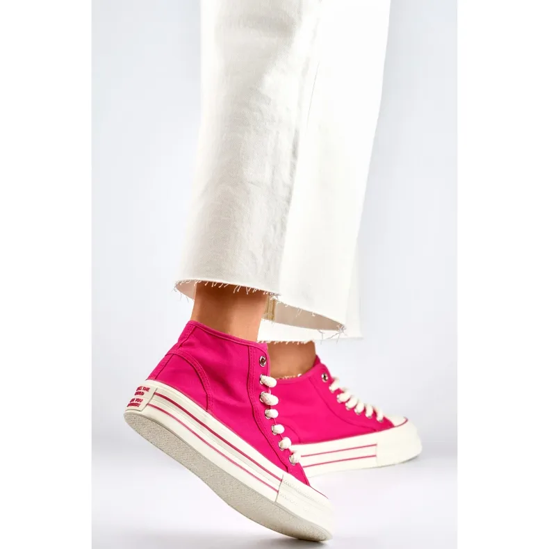 Pink sneakers with a thick sole, women's high-top sneakers