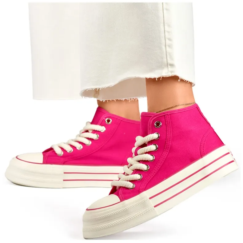 Pink sneakers with a thick sole, women's high-top sneakers