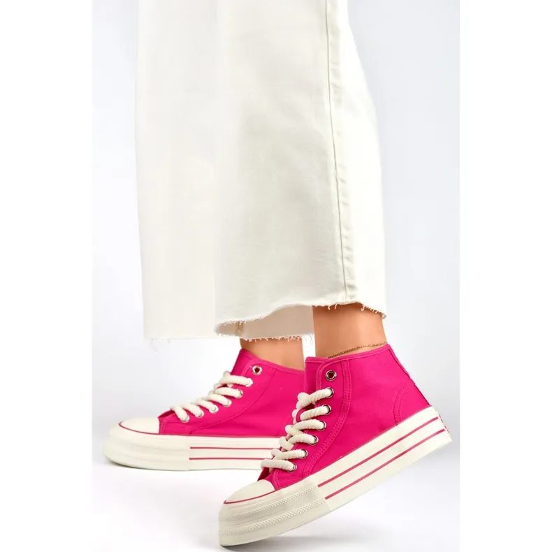 Pink sneakers with a thick sole, women's high-top sneakers