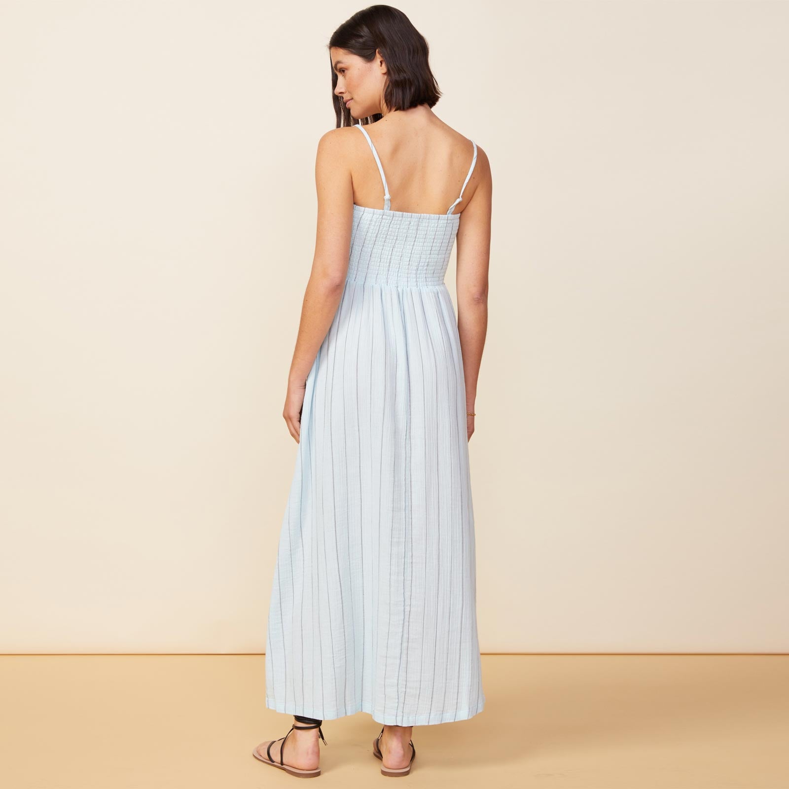 Pinstripe Gauze Smocked Maxi Dress