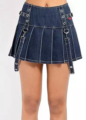 PLEATED GROMMET DENIM SKIRT