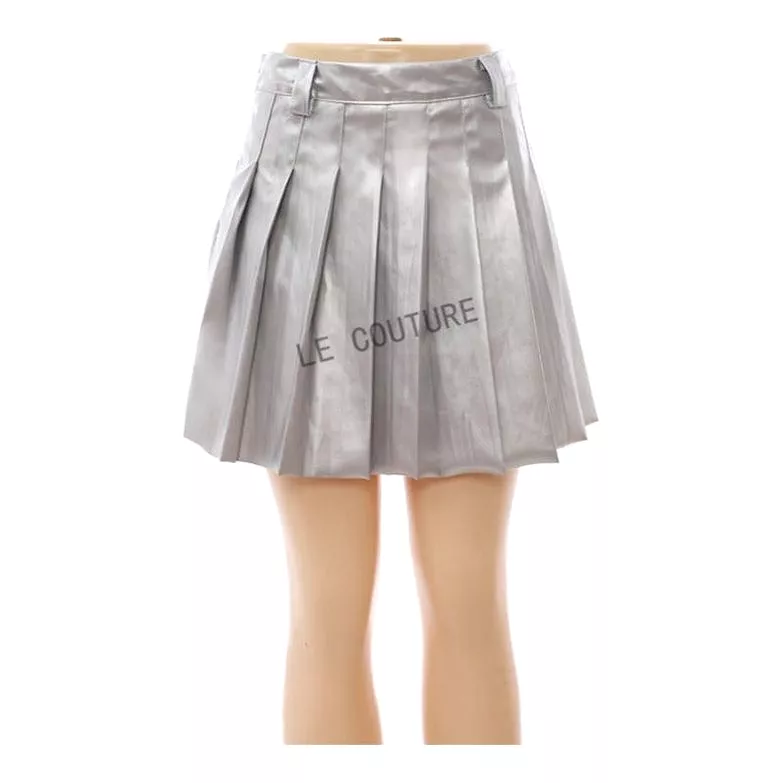 Pleated Leather Mini Skirt