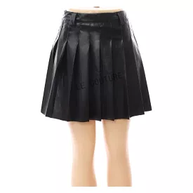 Pleated Leather Mini Skirt