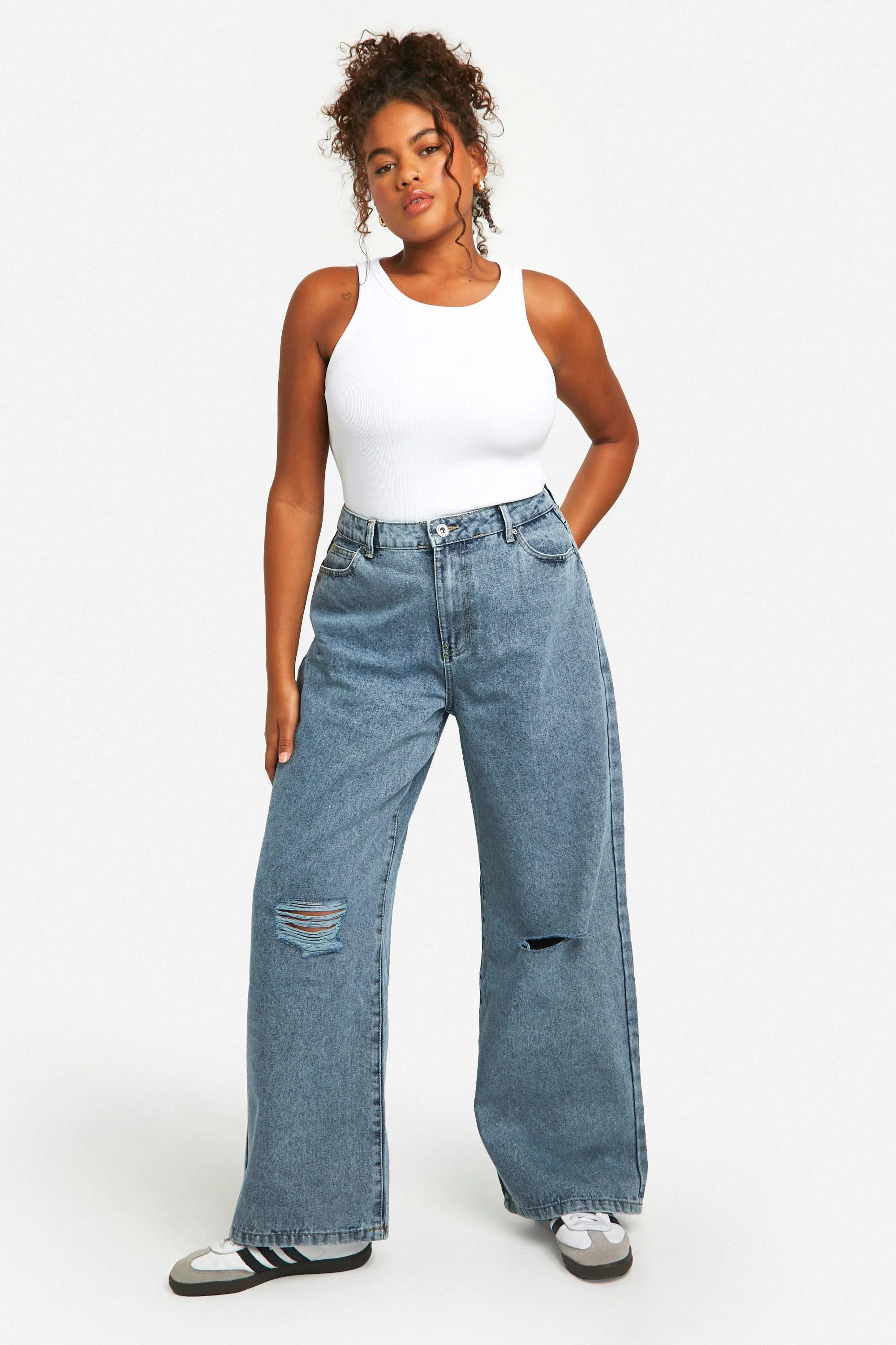 Plus Basics Ripped Knee Boyfriend Jeans