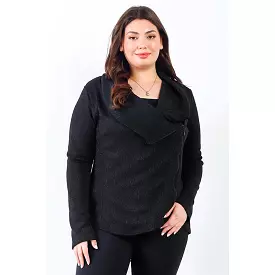 Plus Black Lurex Draped Collar Side Zip Up Lightweight Jacket