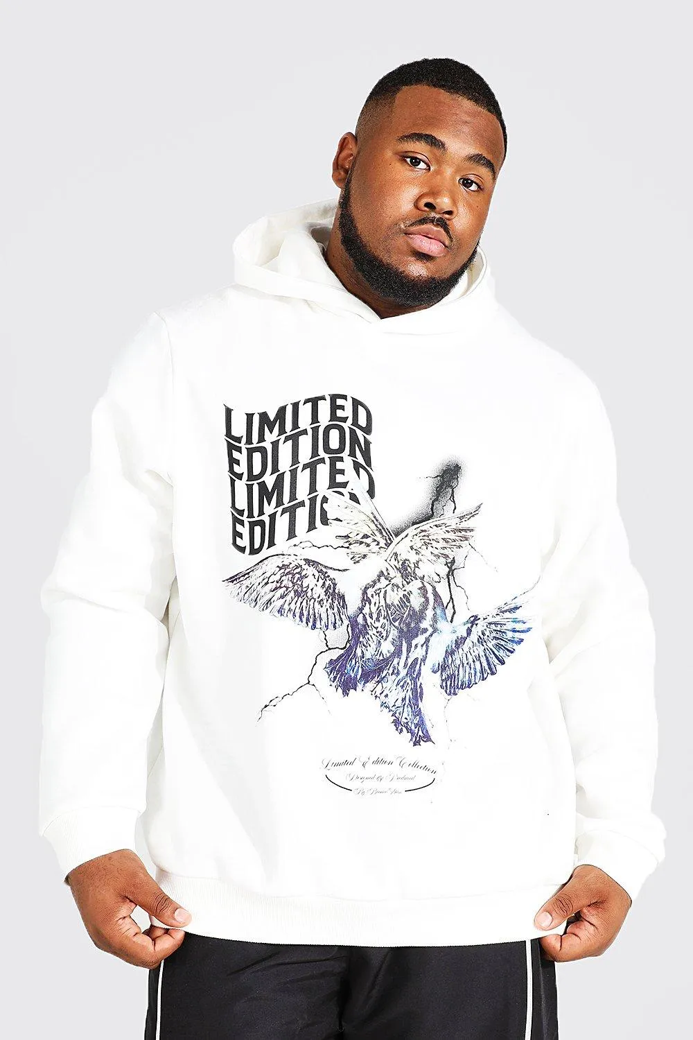 Plus Lightening Dove Graphic Hoodie | boohooMAN UK