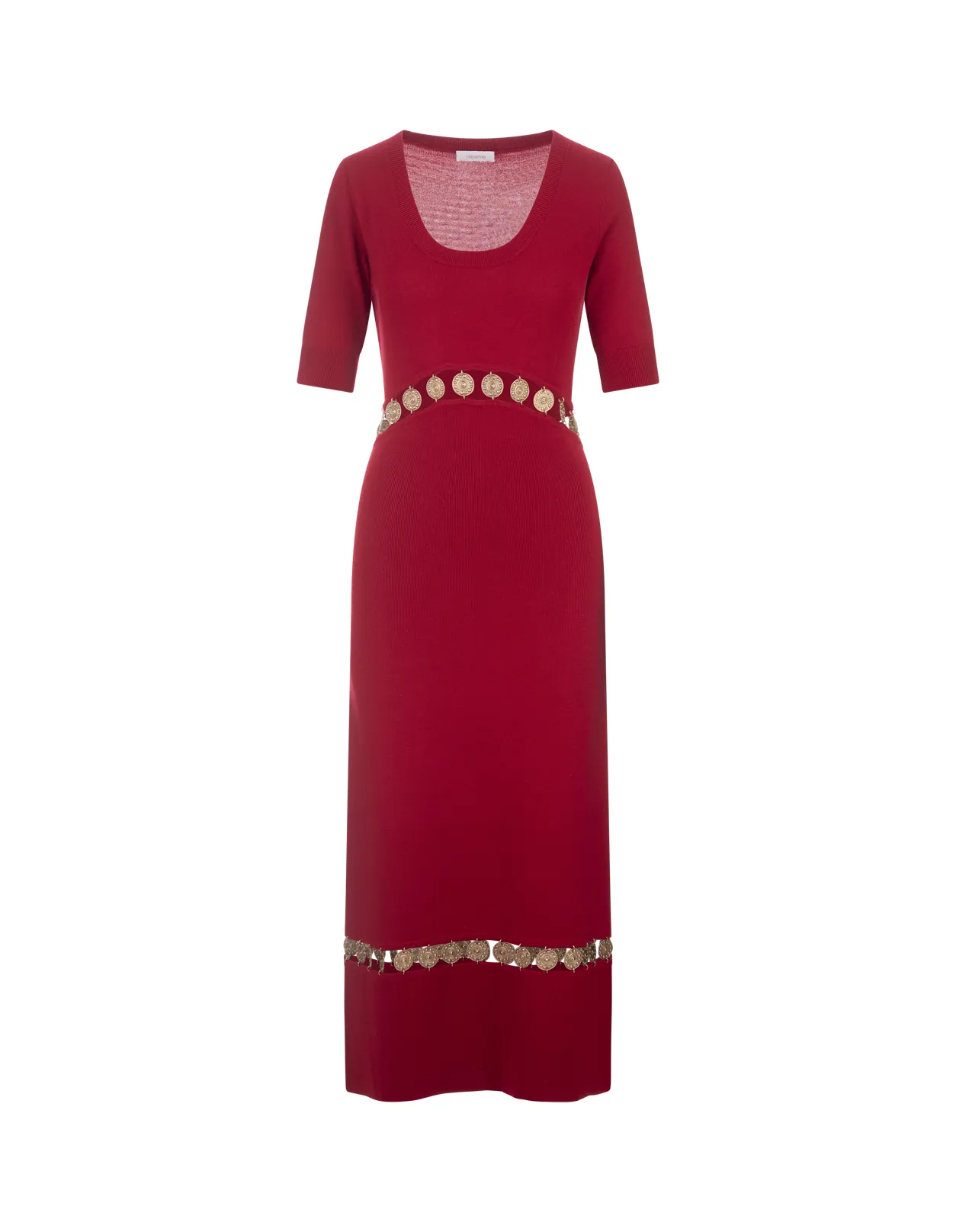 RABANNE Red Knitted Long Dress With Medals