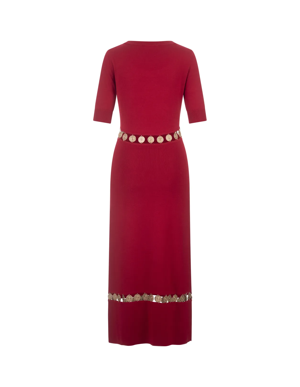 RABANNE Red Knitted Long Dress With Medals