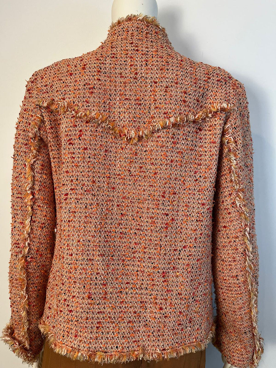 Rare Chanel 04P 2004 Spring Peach Pink Tweed Zip Up Jacket FR 38 US 4/6