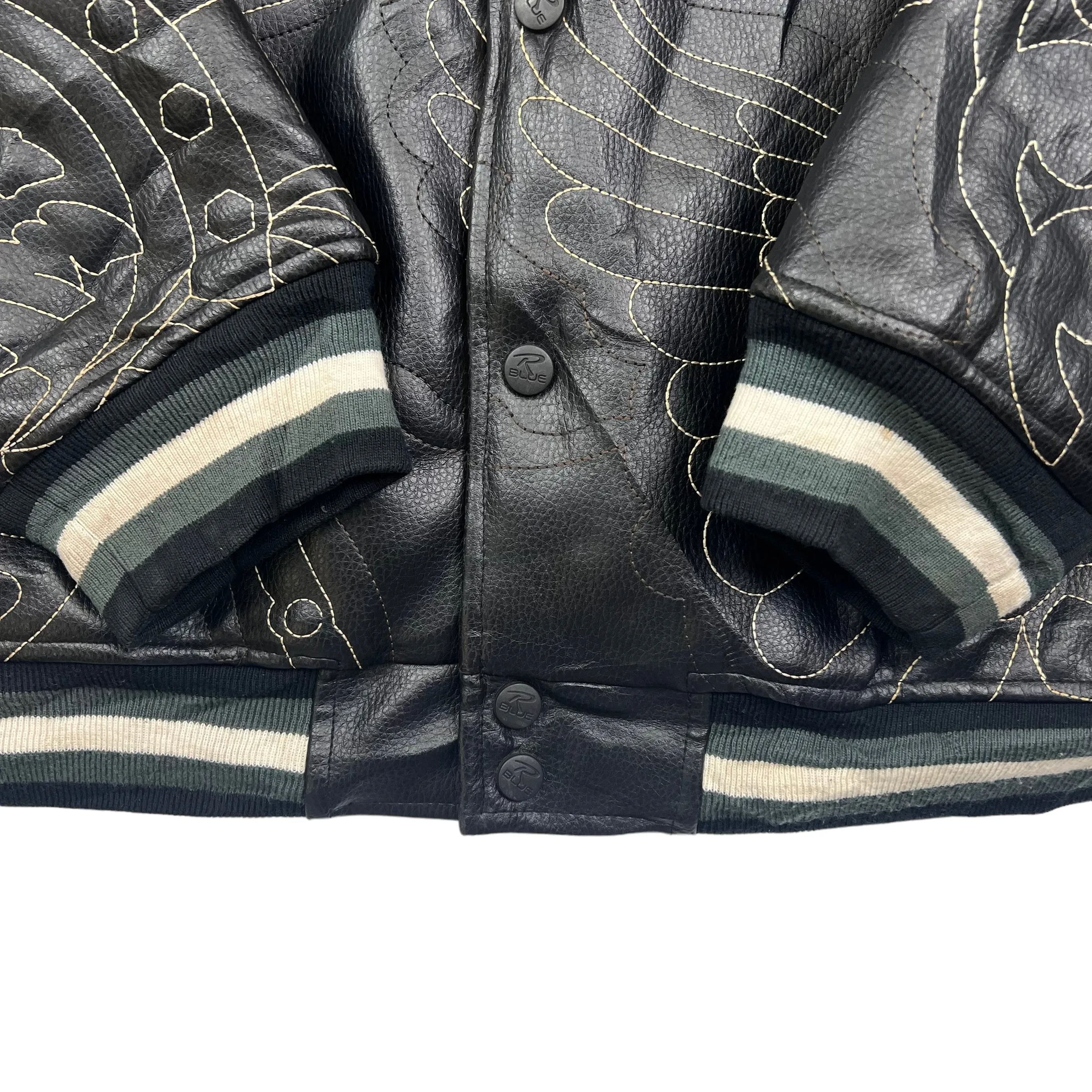 Raw Blue Black Leather Varsity Jacket