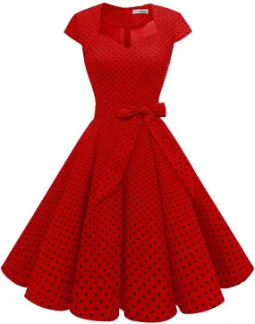 Red 1940s Floral Belted Dress