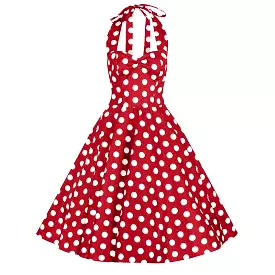 Red and White Polka Dot Rockabilly 50s Halter Swing Dress