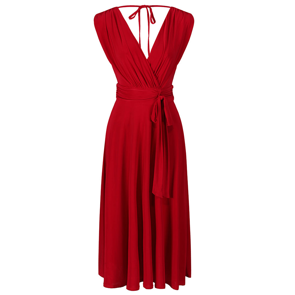 Red Crossover Top Empire Waist 50s Swing Cocktail Dress