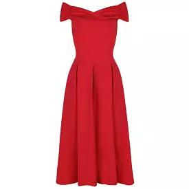 Red Crossover Vintage Bardot 50s Swing Dress